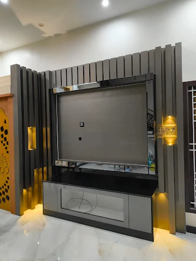 Fluted Charcoal TV Unit